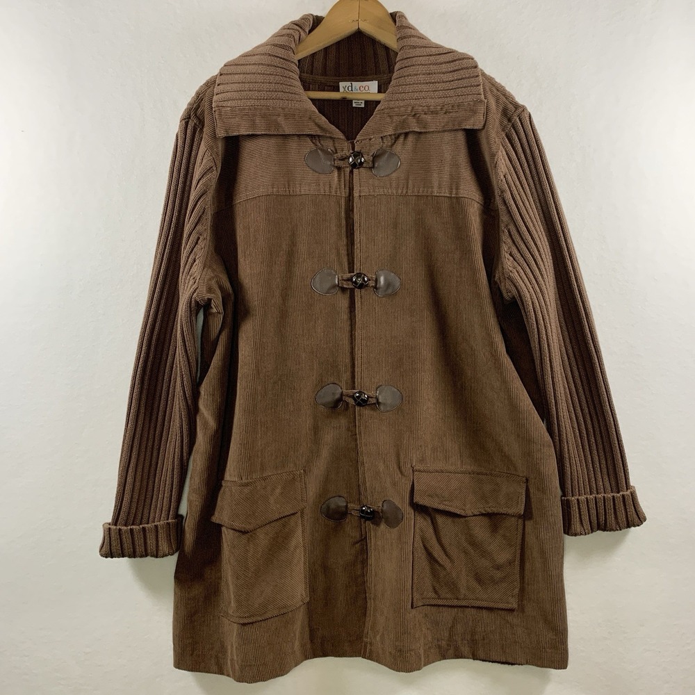 Equestrian Women Corduroy Knit Toggle Sweater 1X Brown Old Money Heritage Chore